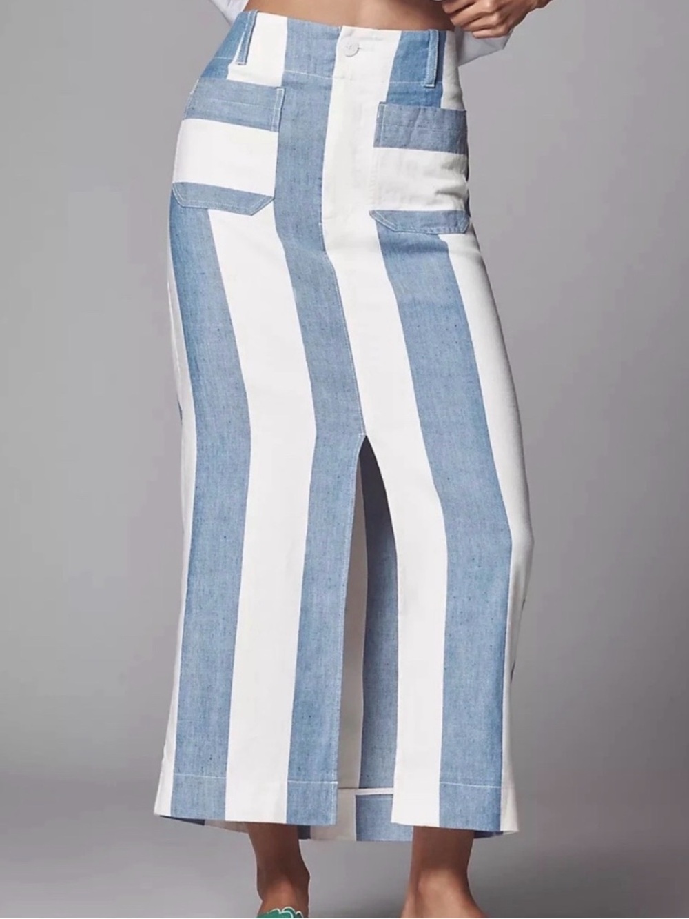 Anthropologie Collette Linen Maxi Skirt Blue Stripe M